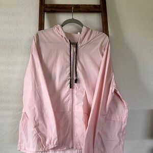Amazon Pink Hooded Windbreaker Jacket with Black Drawstrings